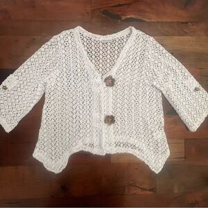 White Crochet Openwork Women's Sweater Cardigan